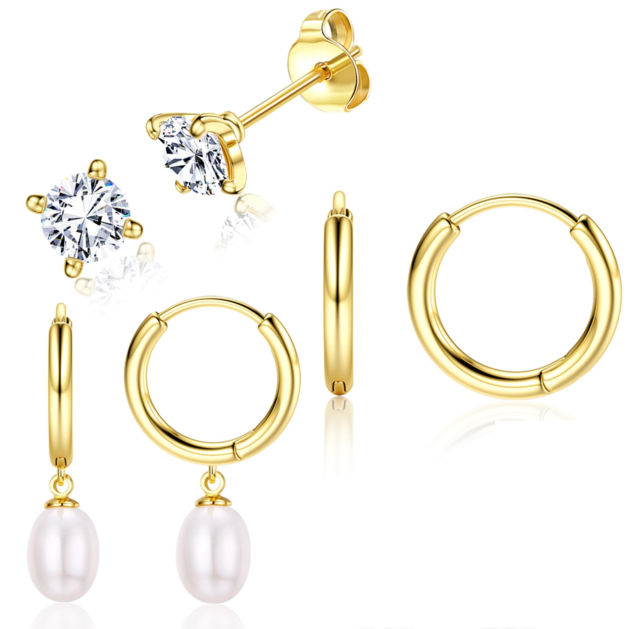 Jstyle 14K Gold Earrings Sets for Multiple Piercing Small Hoop